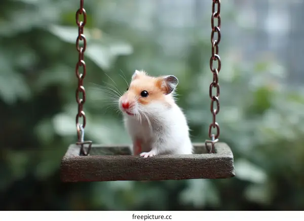Cute Hamster on a Swing Outdoor