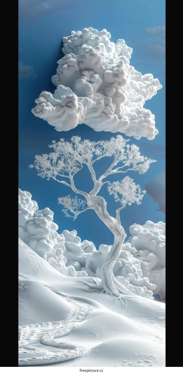 Winter Wonderland Dreamlike Tree and Cloud