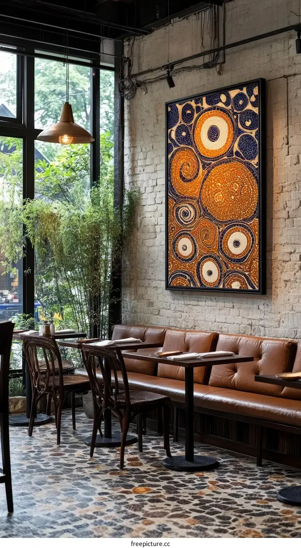 Modern Restaurant Interior with Unique Mosaic Art