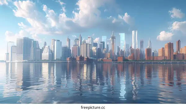 New York City Skyline and Hudson River at Sunset