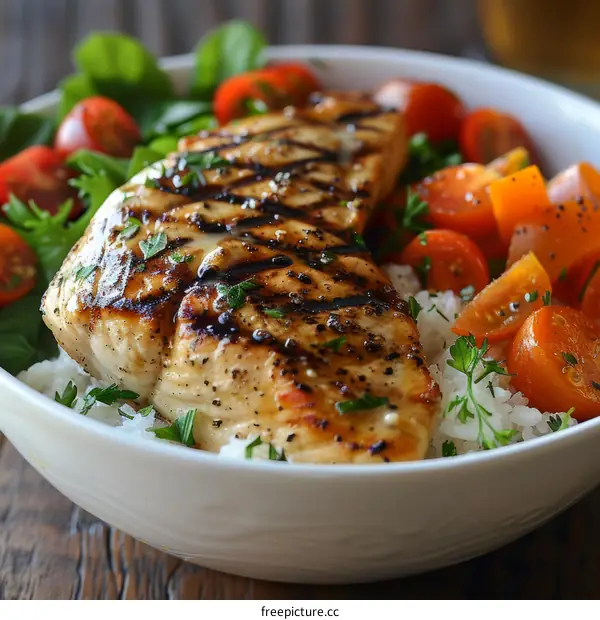 Roasted Salmon served with Rice and Salad