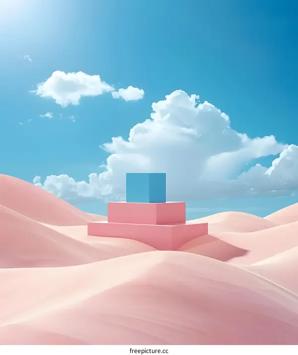 Blue and Pink Cubes on Desert Landscape