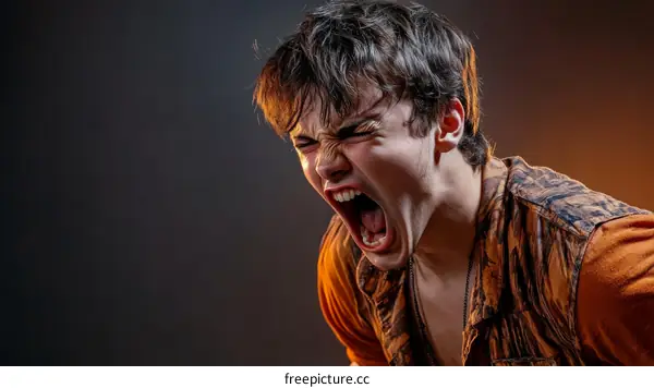 Angry Caucasian Man Shouting Close Up