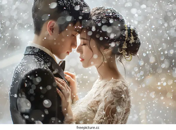 Couple kissing in the snow