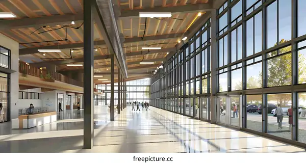 Modern Glass and Wood Building Interior Design