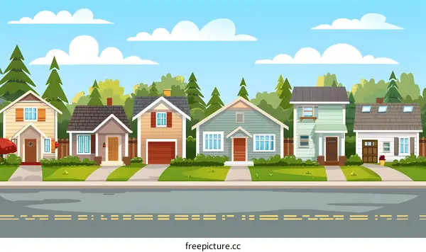 Row of Colorful Houses on a Sunny Day