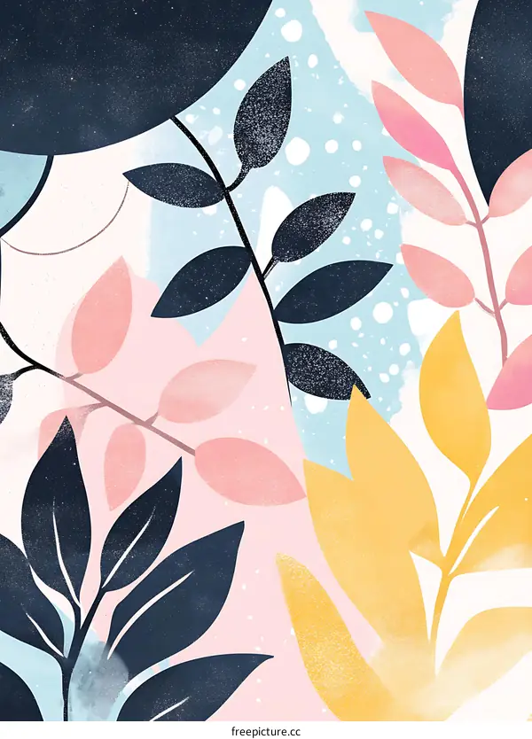 Abstract Floral Pattern With Pink Yellow And Blue Colors