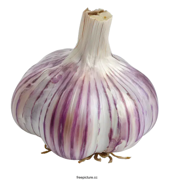 [Transparent Background PNG]Single Fresh Garlic Bulb Close Up