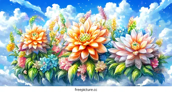 Colorful Flowers Bouquet In The Sky