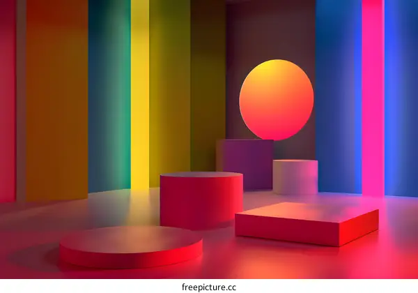 Abstract 3D Colorful Geometric Shapes and Platforms Background Design