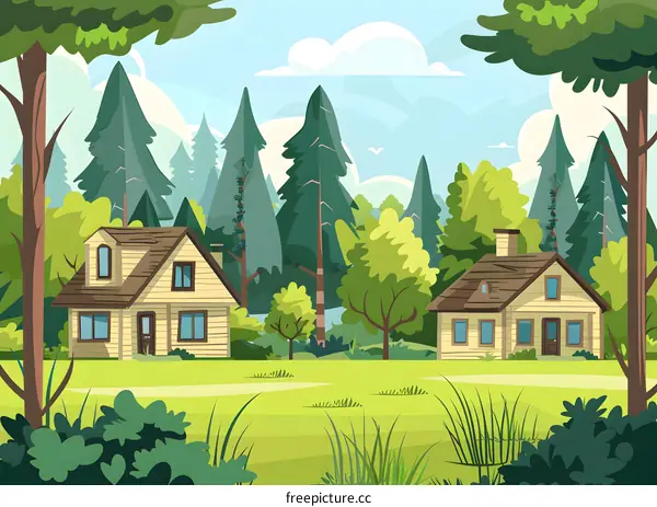 Two Houses in the Green Forest