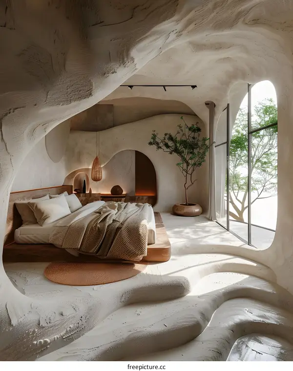 Bedroom with a futuristic cave theme