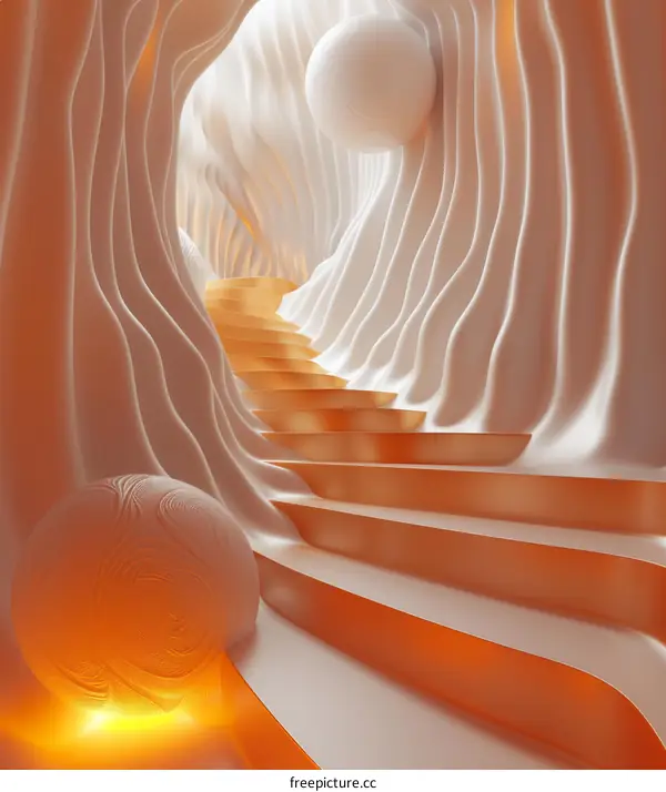 Glowing Spheres on a Futuristic Staircase
