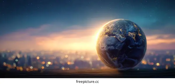 Global Sunrise over Cityscape Earth