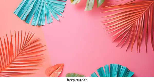 Tropical Palm Leaves on Pink Background