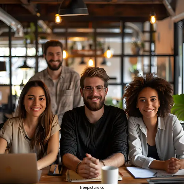 Smiling Diverse Team Working Together In A Modern Office