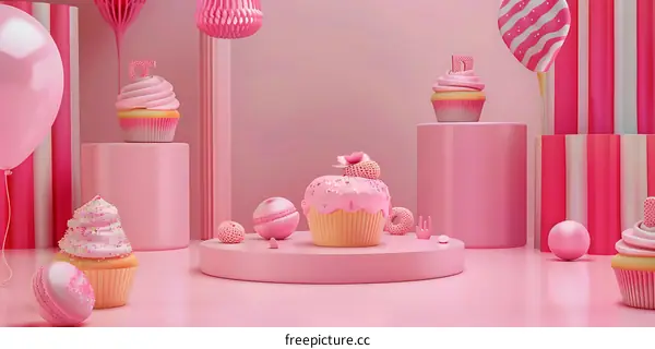 Pink Cupcake Birthday Party Decoration