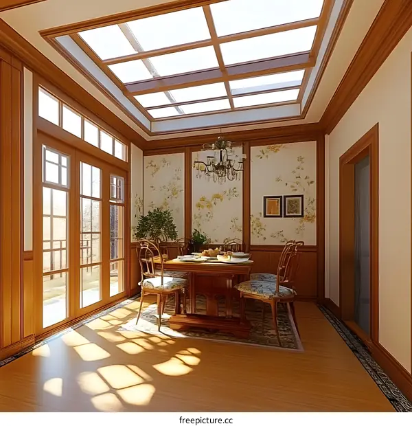 Modern Glass Skylight Dining Room Interior Design