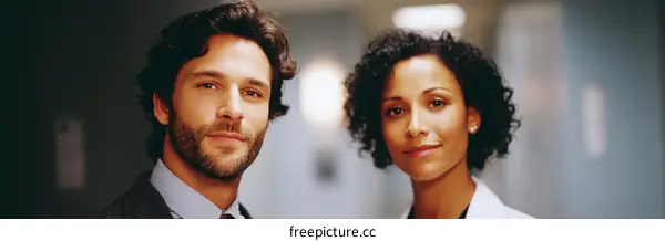 Two Professionals Colleagues Focused Portrait