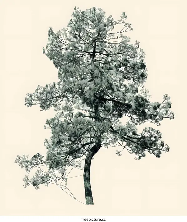 Detailed Illustration of a Single Tree with a Geometric Pattern