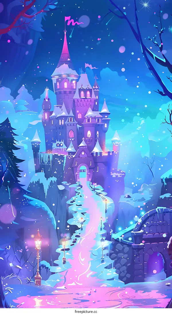 Enchanted Winter Castle Illustration