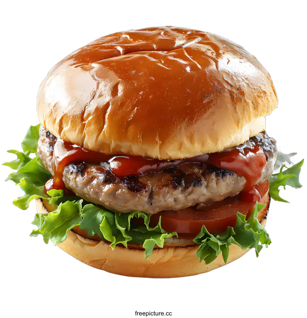 [Transparent Background PNG]Delicious hamburger with beef patty and vegetables