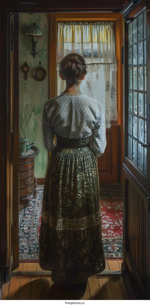 A woman standing in a doorway looking out at the view