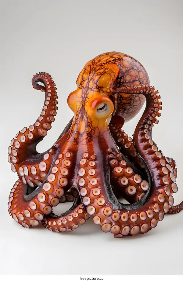 A glass octopus sculpture with its eight arms curled around it