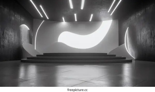 Modern Empty Stage With Neon Lighting