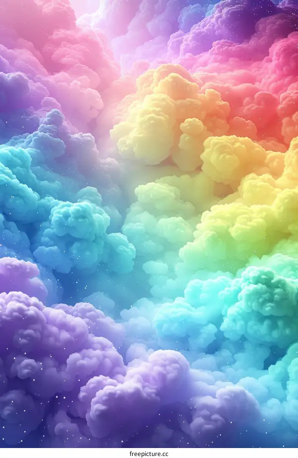 Rainbow cloudscape with fluffy clouds in pastel colors