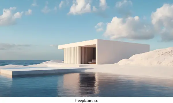 Minimalist White Modern House with a Pool on the Beach