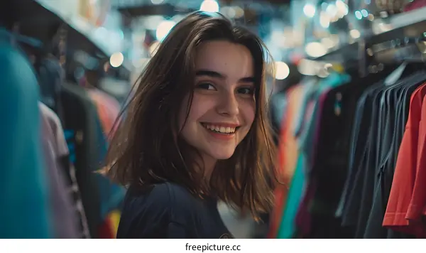 Smiling Girl in Clothing Store
