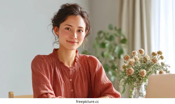 Asian Woman Working from Home