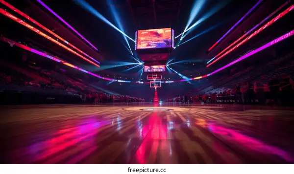 Basketball court with bright lights