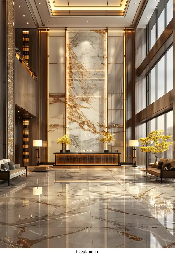 Luxury Hotel Lobby Interior Design Illustration