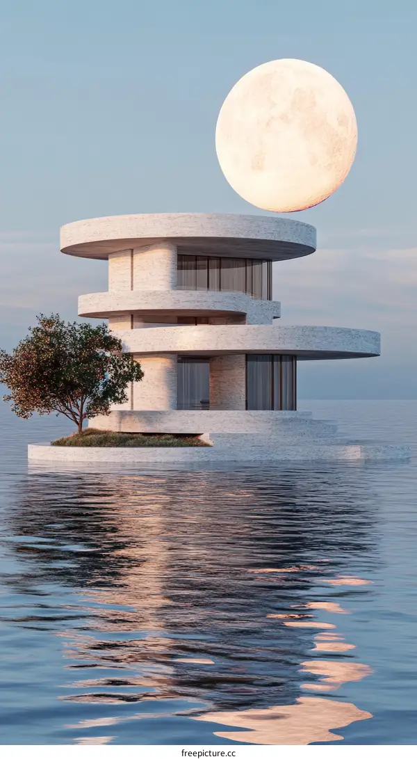 Floating House with Full Moon