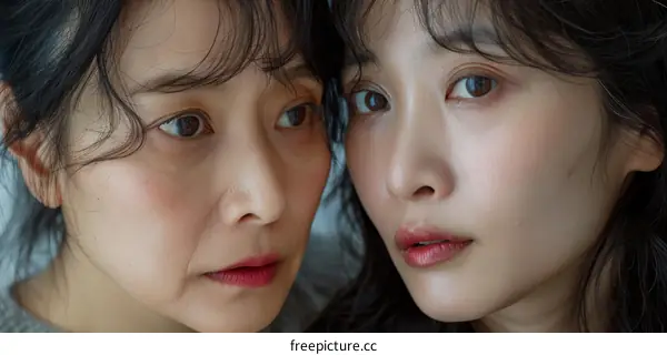 Close Up Portrait of Two Asian Women with Brown Eyes