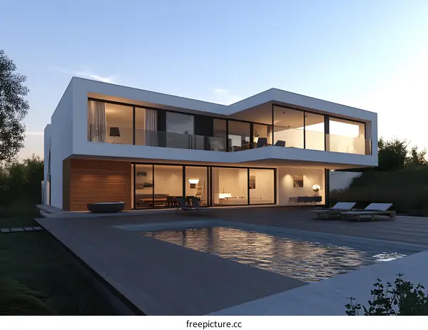 Modern House with Swimming Pool and Deck