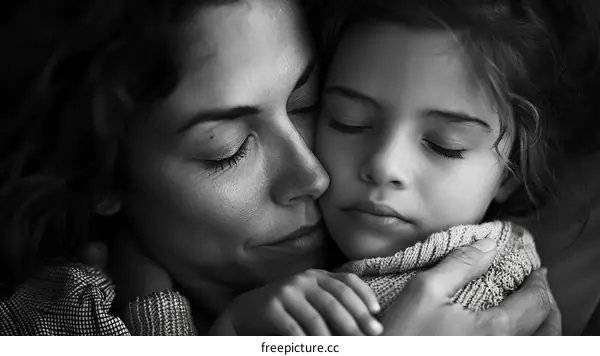 black and white portrait of a mother and her daughter