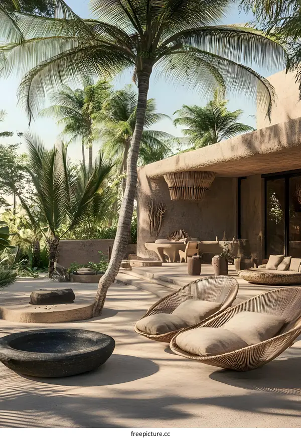 Tropical  Minimalist  Architecture Design with Palm Trees