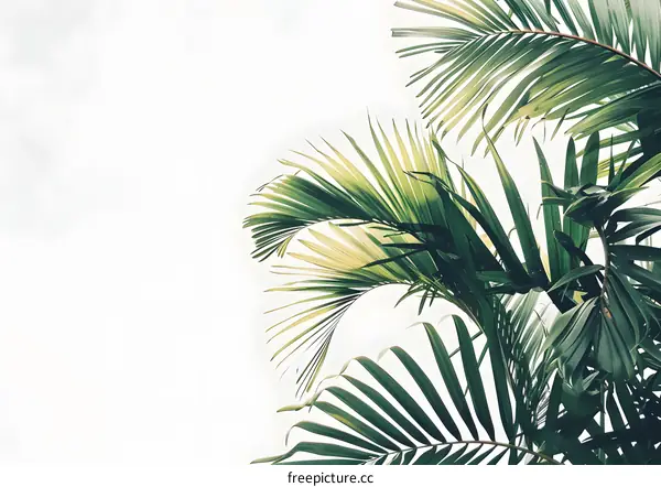 Tropical Palm Leaves Against White Sky