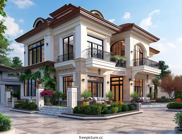 Modern Private Multi-Story Villa with Courtyard and Lush Garden