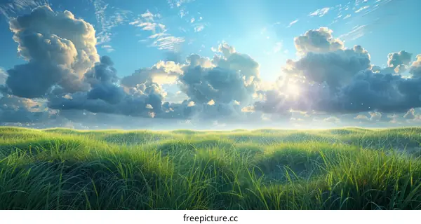 Vast Green Prairie and Azure Sky