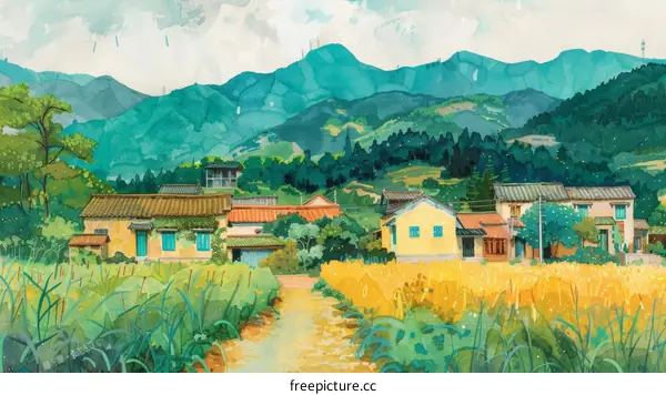 Peaceful Village in Mountain Valley