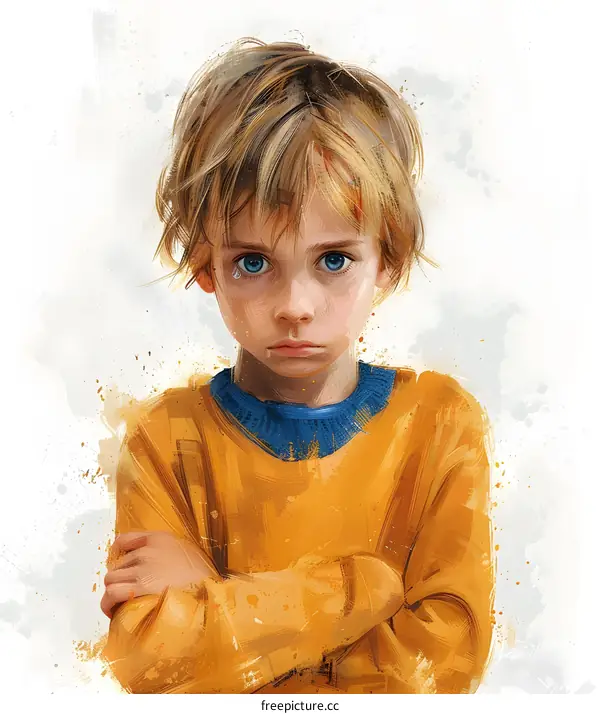 Portrait of a boy with blond hair and blue eyes