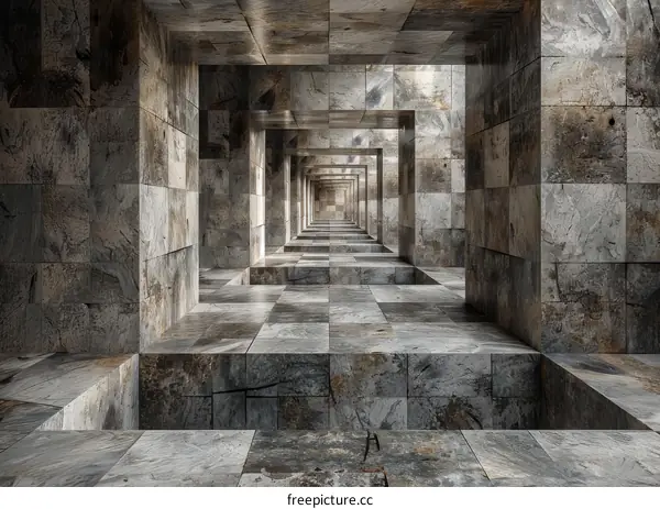 Retro Futuristic Sci-Fi Corridor with Tiled Walls and Floor