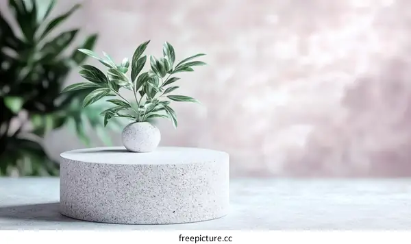 Minimalist Plant Display on a Gray Concrete Pedestal