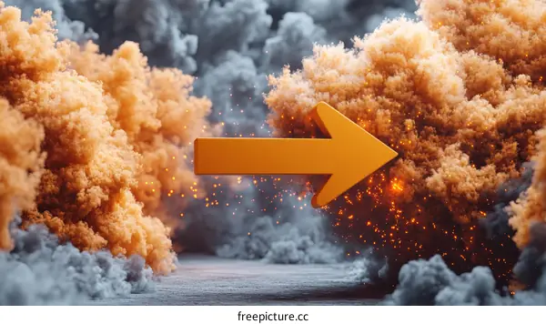 Abstract Direction Arrow Through Smoke Clouds