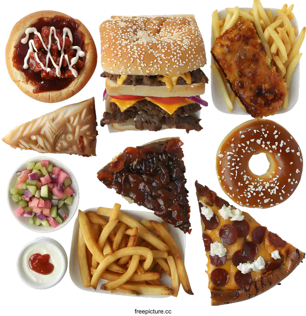 [Transparent Background PNG]Fast Food Items On White Background