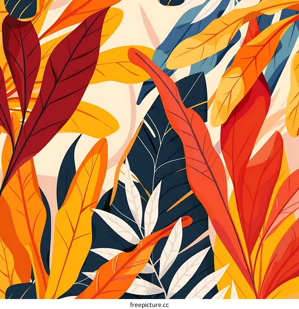 Colorful Tropical Leaves Seamless Pattern